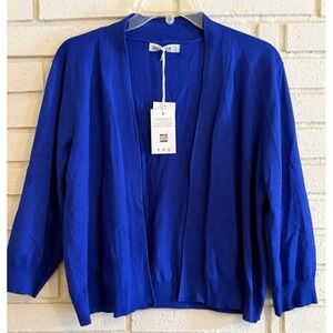 Grace Karin Blue Boho‎ Cropped Shrug Cardigan Open Front Knit Top Sz XL NEW